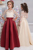 A Line Scoop Half Sleeves Satin Applique Flower Girl Dresses LBQF0019
